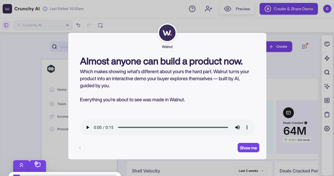 Walnut demo opening screen: Almost anyone can build a product now.